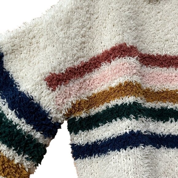 LOVE RICHE Varsity Striped Oversized Chunky Hooded Ballon Sleeve Cream Sweater - Picture 4 of 10